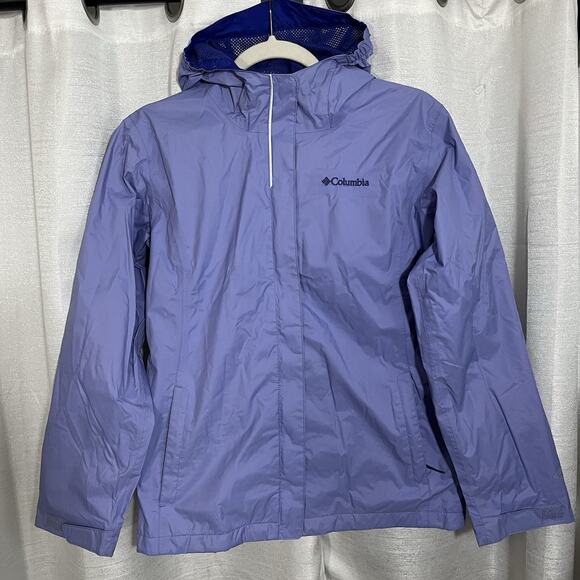 COLUMBIA OMNI TECH HOODED RAIN JACKET in Girl's size Large Purple Light Packable - Picture 1 of 12